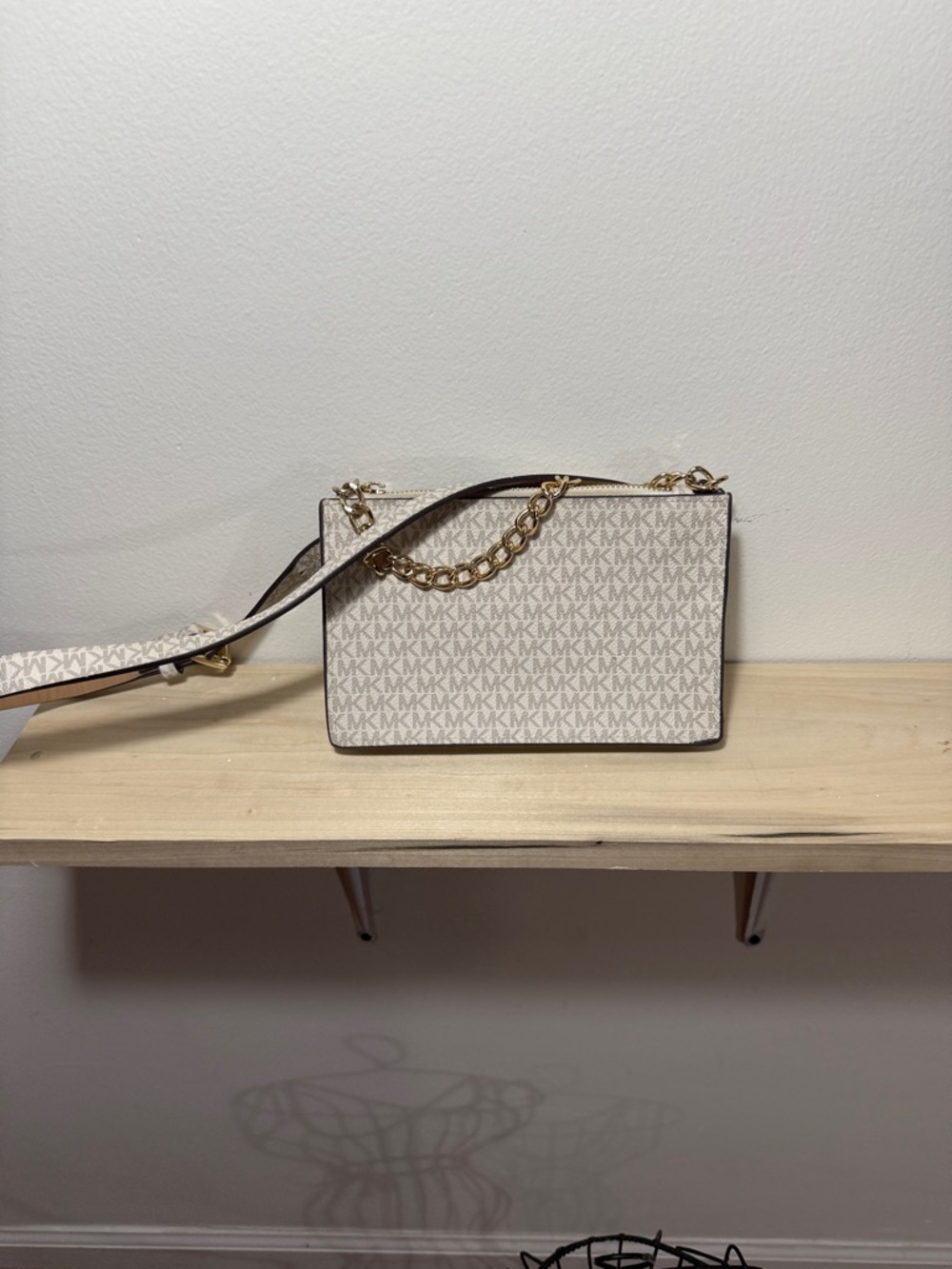 Michael Kors Cream MK Signature Chain-Strap Crossbody